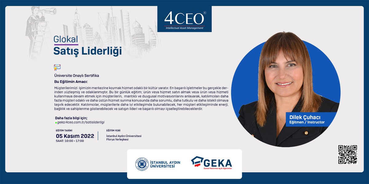 4CEOTR's tweet photo. Genel Katılıma Açık Eğitimlerimize devam ediyoruz. 
Başarıyla tamamladığımız ilk iki eğitimimizin ardından 05 Kasım 2022 Cumartesi günü, eğitmenimiz Dilek Çuhacı’nın katkılarıyla “Glokal Satış Liderliği” ile yeniden bir araya geleceğiz.
Kayıtlarımız devam ediyor. 
Detaylar:👇 https://t.co/0pYwwEOb0k