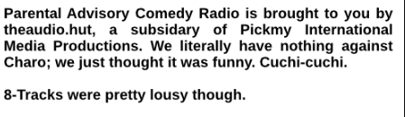 The three favorite covers I've created? 

2018: That photoshop was topical to the time. 
2019: Literally salvaged 3 months of work off a lightning-blown PC.
2019b: Mimicking the 8-track was easy. It was font-matching the text around Charo that was a pain.