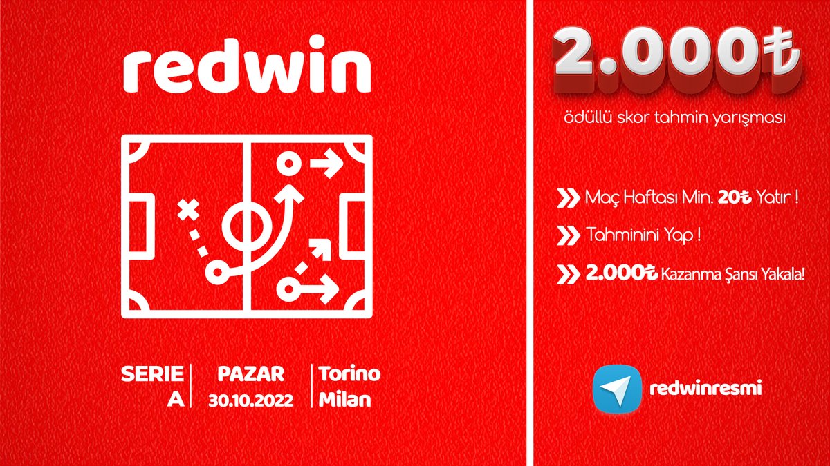 🚨Redwin'de Bir Gün Değil Her Gün Kazan🚨 Serie A, Torino - Milan Haftanın Karşılaşmasının Skorunu Doğru Tahmin Et! 👇 Yükselen Ödülü Kap💰 Her Hafta Yenilenen Red Tahmin için Takipte Kal🎉 Karşılaşmanın Kazananı Olmak için: bit.ly/RedwinKesintis…