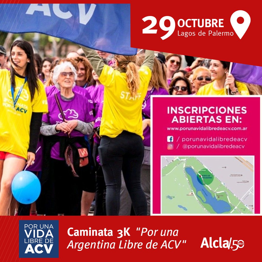ClinicaAlcla's tweet photo. Este sábado 29 de octubre a las 10hrs., Día Mundial de la Lucha contra el ACV, los invitamos a participar de la Caminata 3K “Por una Argentina libre de ACV”.
La inscripción es gratuita a través de la página https://t.co/6MgsBwAkkx ¡Sumate! https://t.co/Q3RwpSp6CG
