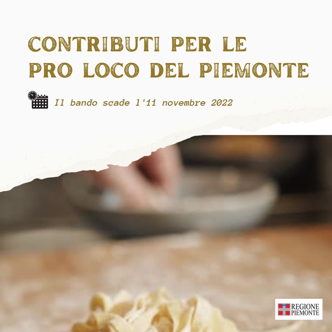 #contributi per le #proloco del Piemonte 
⏰ Scade venerdì 11 novembre alle ore 12  il bando della Regione #Piemonte che sostiene le pro loco con sede nel territorio regionale e iscritte all’albo.
Modalità indicate qui 👇bandi.regione.piemonte.it/contributi-fin…