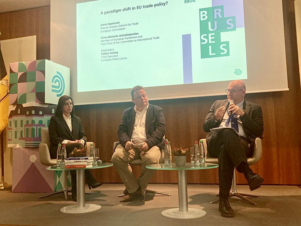 AnnaAsimakopoul's tweet photo. Enjoyable panel today with @DRedonnet &amp; @FabianZuleeg at the #BBUG 2022 talks. In the age of #permacrisis I argued that #EU #Trade policy must be used to steer global events rather than just respond to them. #AnnaMichelleMEP https://t.co/TUVXVhBlxn