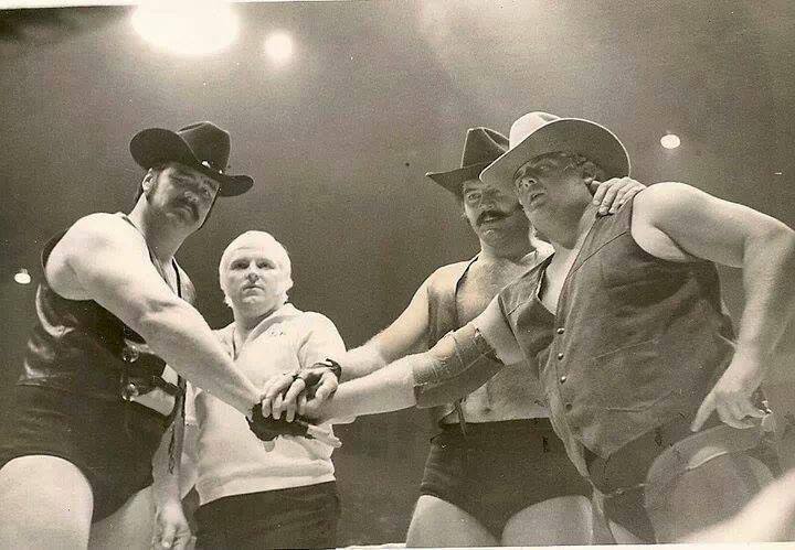 A classic shot of #BobbyHeenan, The #Blackjacks, and #DustyRhodes. Now that's a formidable team! #ML