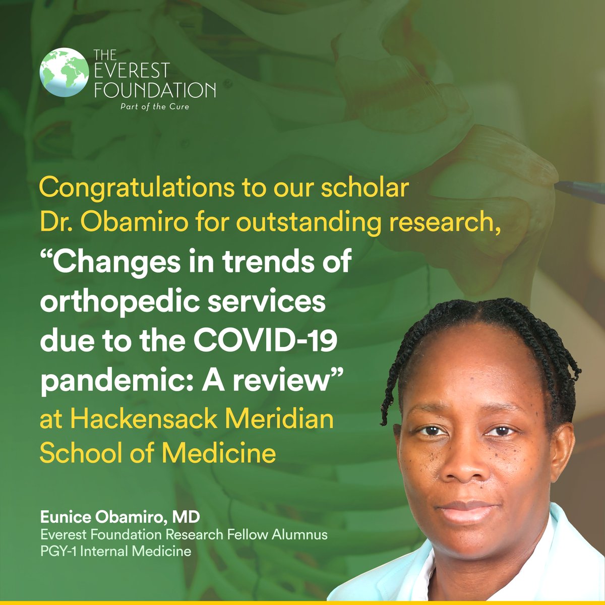 The pandemic altered the nature of patient injuries & outcomes. This publication investigated how #COVID19 affected orthopedic procedures. We are pleased to support Dr. Eunice in her research, publication & residency. #congrats #match2023 #NonUSIMG #USIMG #internalmedicine #PGY1