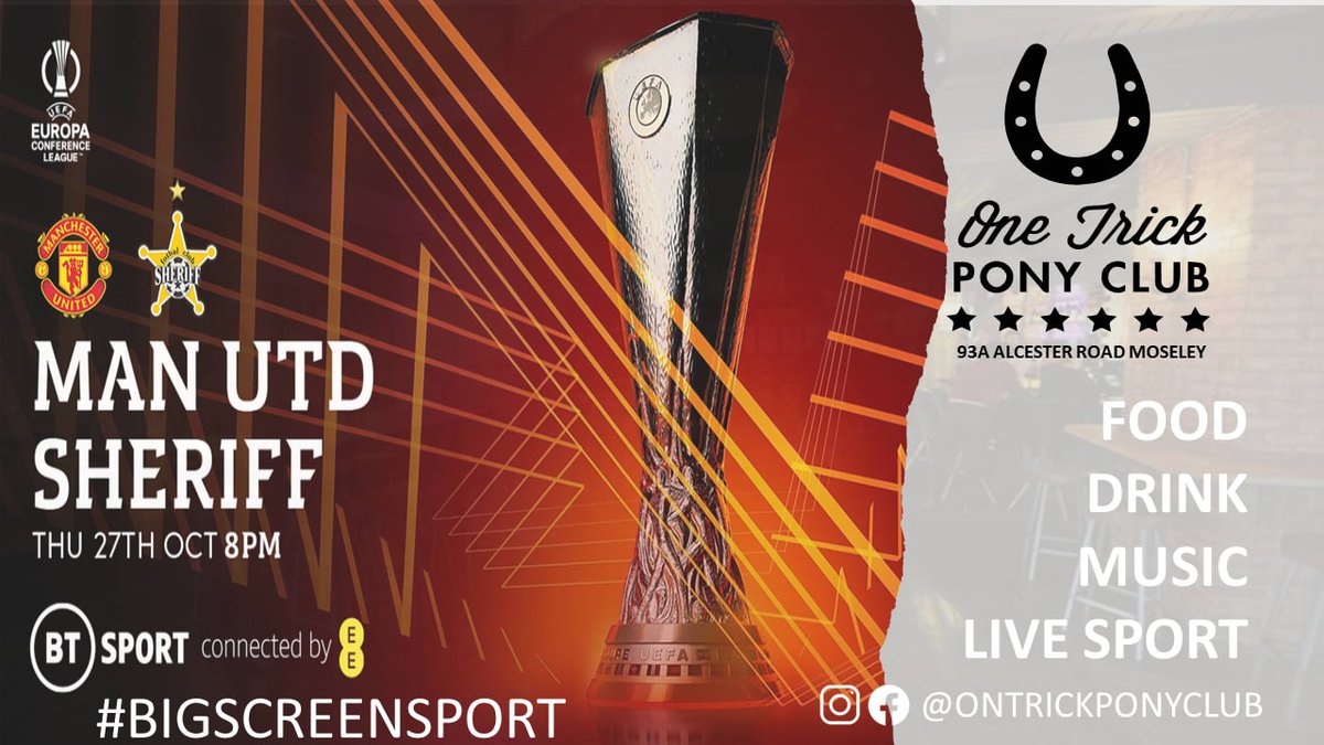 Join us this evening as Manchester United take on Sheriff at 8pm
-
We will also have 2 for 1 on all our pizzas and a great selection of Craft and bottle beers at the bar. 
-
#thursday #onetrickponyclubmoseley #livesport #pubsofinstagram #football