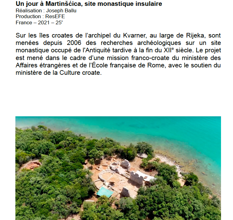 reseau_EFE's tweet photo. 📽️ Le film "Un jour à Martinšćica, site monastique insulaire" produit par l'@ef_rome et le #ResEFE, sera projeté ce soir, Jeudi 27 octobre à 20h00, à l'occasion du 18e Festival #ICRONOS, à l'Athénée municipal de #Bordeaux.

👉 Infos et programme : https://t.co/aC4pBRm9rk https://t.co/Br2UTzpE4v