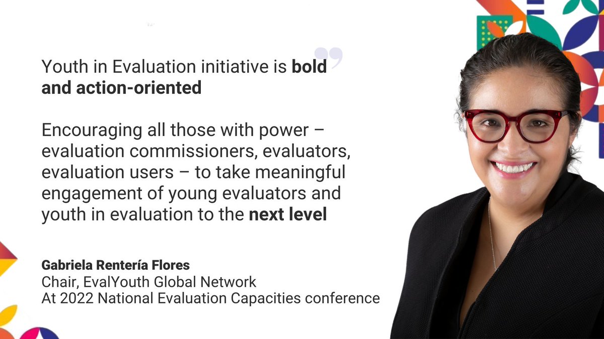 Youth in Evaluation initiative is bold & action-oriented Encouraging all those with power to take meaningful engagement of youth & young evaluators in #evaluation to the next level @gabyflores at #NECdev on engaging youth in #eval 🔎eval4action.org/youth-in-evalu… #Eval4Action