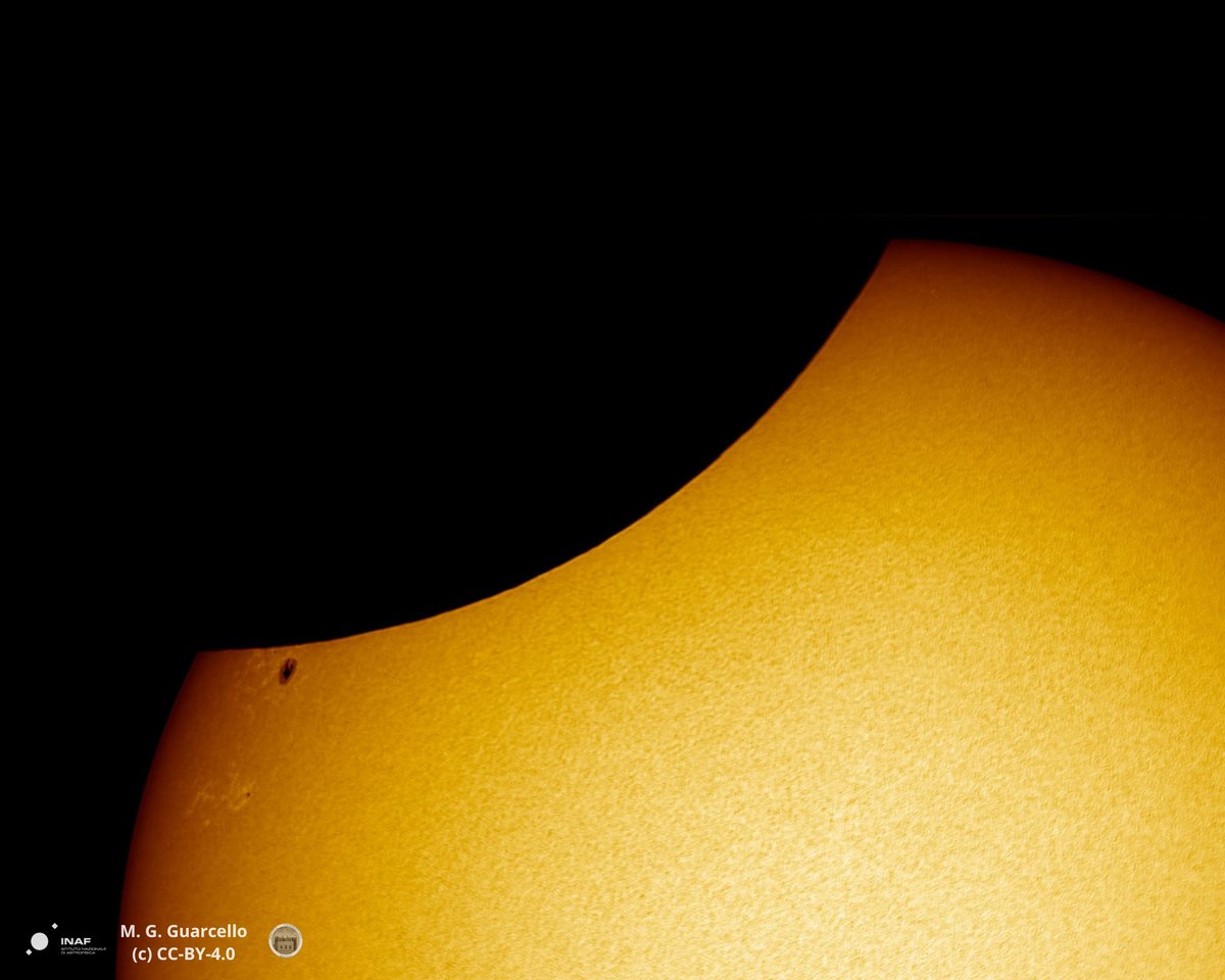 mguarce's tweet photo. One of the images of the #Eclipse2022 taken with the @Celestron C8 of #INAF_OAPA (@edu_inaf), when the Lunar disc was approaching the active region AR13131. #Astrophotography #Astrofotografia https://t.co/MX6dxwcKpl
