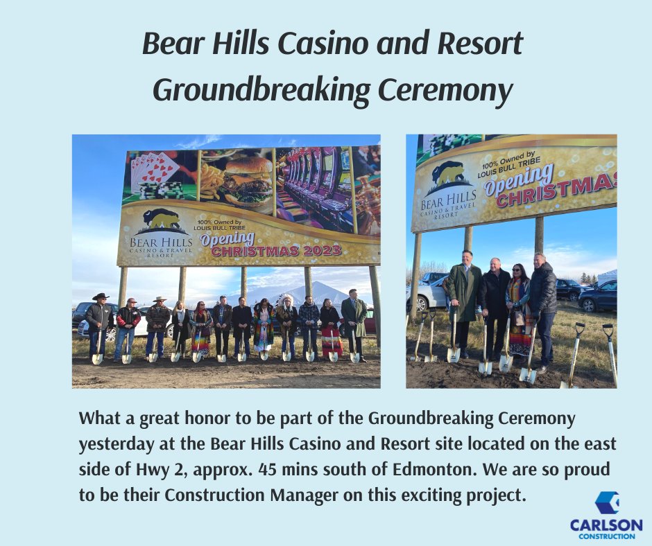 Carlson is extremely proud to be the Construction Manager for the new Bear Hills Casino and Travel Resort. #bearhillscasino #legacymeetsinnovation