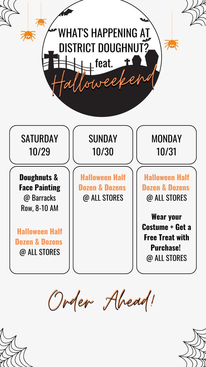 BOO! Check out what’s happening at our stores for Halloweekend! #happinessfound #halloweekend #Halloween #doughnuts 🎃🧟‍♂️👻