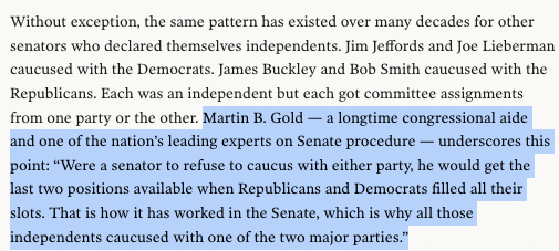 MattWhitlock's tweet image. Important point - McMullin argues that his commitment to "not caucus with either party" gives him a position of power.

Marty Gold, one of the top Senate procedure experts in the country, makes clear that's false - Utah would be left with America's least powerful Senator. #utpol
