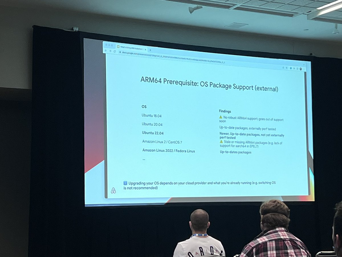 Really in-depth presentation by <a href="/MelanieCebula/">Melanie Cebula</a> about moving to #arm64 at #kubeconNA 

Technical difficulties at the start but she breezed through like a seasoned presenter! 👏

Lots of challenges for anyone hosting their own CI , kubernetes but future looks bright. 🙌