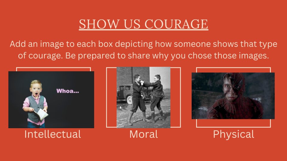 Doing a Thin Slide in my English 10 class. We're examining forms of courage (intellectual, moral, and physical). #thinslide #eduprotocols #mrcarrontheweb