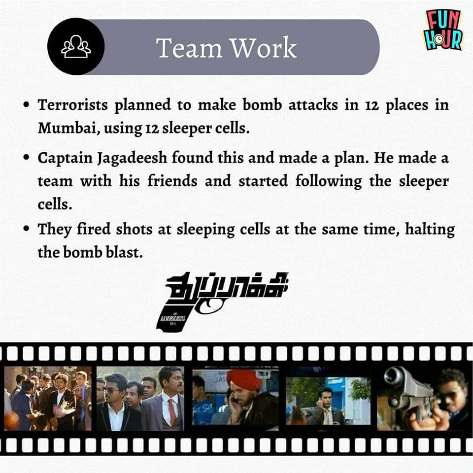 FunHourOfficial's tweet photo. Let's change the perspective of #learning and learn from #movies
We can learn teamwork skills from the movie #Thuppakki
To learn more follow @funhourofficial
#funhour #growwithfunhour #learnwithfunhour #tamilmovie #tamilcinema #thalapathyvijay #armurugadoss https://t.co/saZd8w7TOg