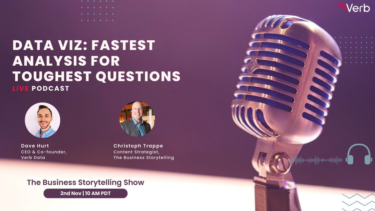 VerbData's tweet photo. Data Viz: Fastest Analysis for Toughest Questions 

On this live podcast episode, @CTrappe is joined by @DHURTY Co-founder and CEO of Verb Data to discuss the growing need for customer-facing analytics tools. 

Join us at https://t.co/RbnLDSKAH4

#livepodcast https://t.co/MrEUWfc9Ak