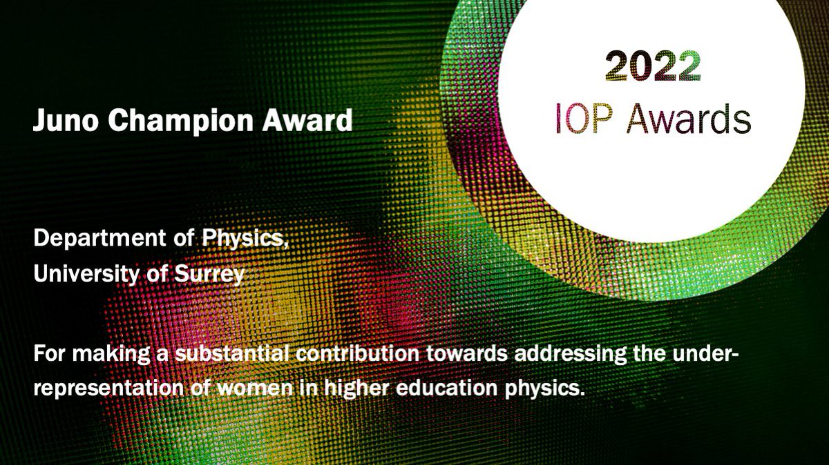 Institute of Physics (@physicsnews) on Twitter photo Congratulations to the Dept of Physics, University of Surrey <a href="/UniOfSurrey/">University of Surrey</a> for achieving Juno Champion status #IOPAwards22. The award is given for making a substantial contribution towards addressing the under-representation of women in higher education physics. <a href="/IOPDiversity/">IOPDiversity</a> Congratulations to the Dept of Physics, University of Surrey <a href="/UniOfSurrey/">University of Surrey</a> for achieving Juno Champion status #IOPAwards22. The award is given for making a substantial contribution towards addressing the under-representation of women in higher education physics. <a href="/IOPDiversity/">IOPDiversity</a>