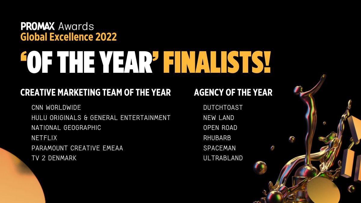 thegemaorg's tweet photo. We are thrilled to announce the ‘Of the Year’ Finalists for the 2022 Promax Global Excellence Awards competition. See who will take home gold on our GLOBAL STAGE at the Holiday Mixer &amp; Awards Celebration in #NewYorkCity on December 8. Tickets available at https://t.co/GpkRaXY40q. https://t.co/mmzhxlLRLj