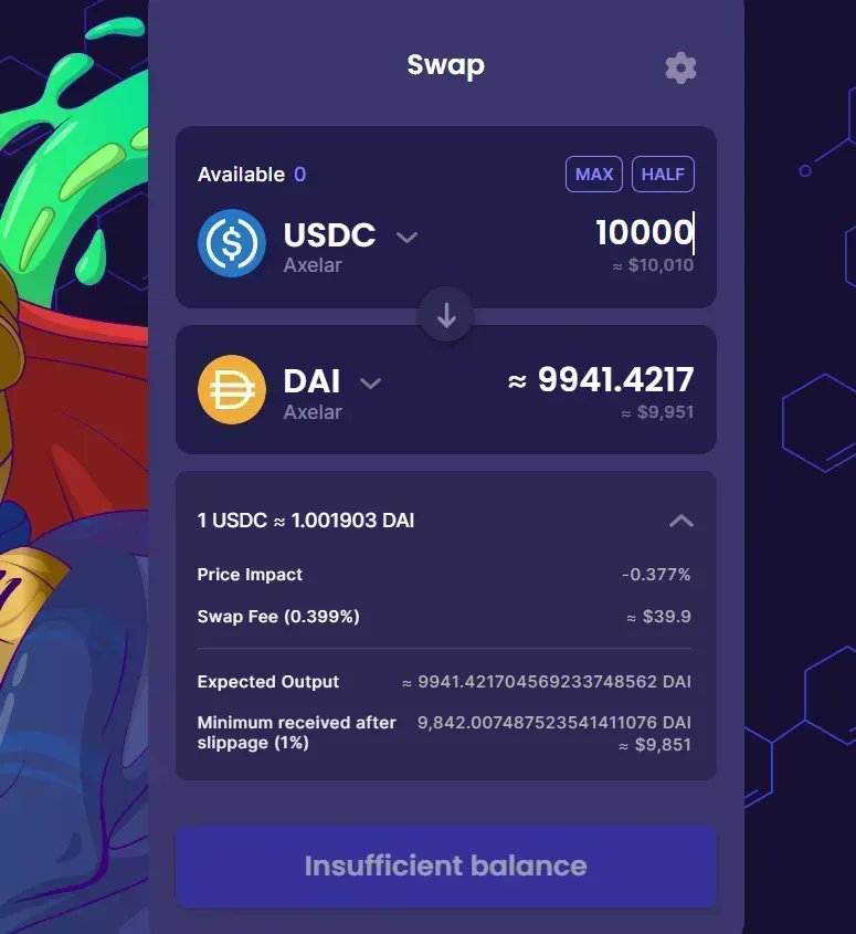 2 stables pegged to the same price, ~0.4% trading fee 

Instead, imagine the same trade but with ~10x cheaper fees + less slippage + privacy. 

Featuring our native stablecoin $SILK
 
That's ShadeSwap 🌩️

 💠 November 1st Whitepaper Release

$OSMO $SHD #StableSwapForTheCosmos