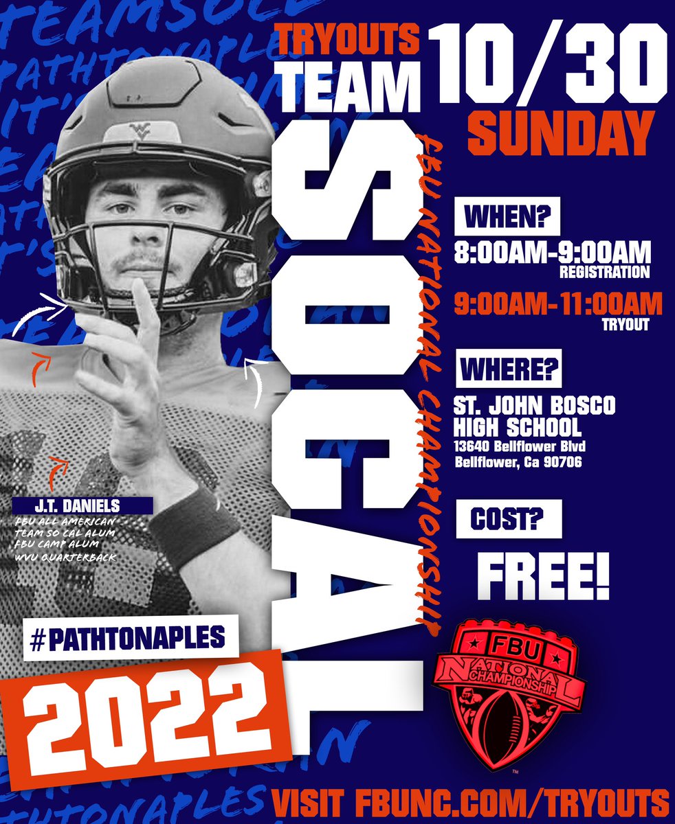 GOING BACK TO CALI 🔥 Attention all Southern California area ballers!! The 2022 FBU National Championship has begun! FBUNC Team SoCal is holding tryouts for this years elite squad 🌴 Visit the link ✅ FBUNC.com/tryouts #FBUNC
