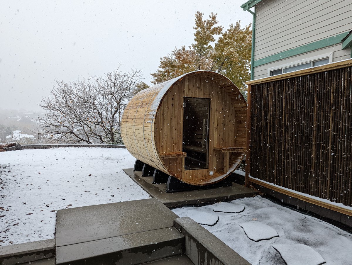 natecopt's tweet photo. Achievement unlocked...backyard sauna fully operational before first snowfall! https://t.co/pH3LuKFJd8