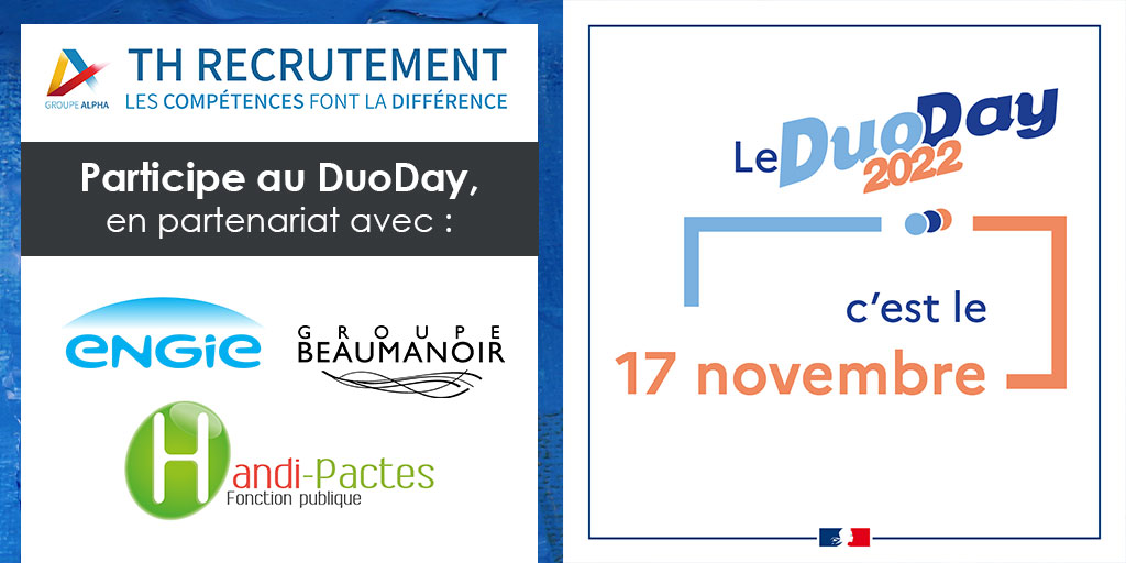 TH_Recrutement's tweet photo. 📢TH Recrutement participe au 🗓️DuoDay, en partenariat avec @ENGIEgroup #Beaumanoir et @HandiPactes.
Inscrivez-vous pour découvrir les offres de duos :
https://t.co/miIsCbE8At

#DuoDay #Emploi #Handicap #Handipacte https://t.co/A0gCPYcf1o