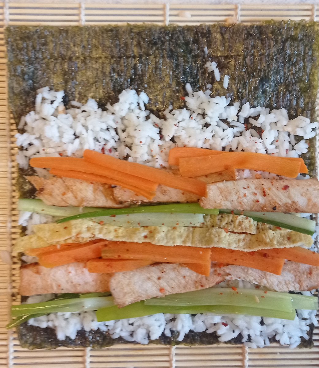 army_mom5's tweet photo. We say self praise stinks but for the first time I'm super proud of myself. 💪
Gimbap with spring onions, carrots, egg, cucumber and steak strips 🥰
#armycook @BTSARMYKitchen https://t.co/we7Te1ENXB