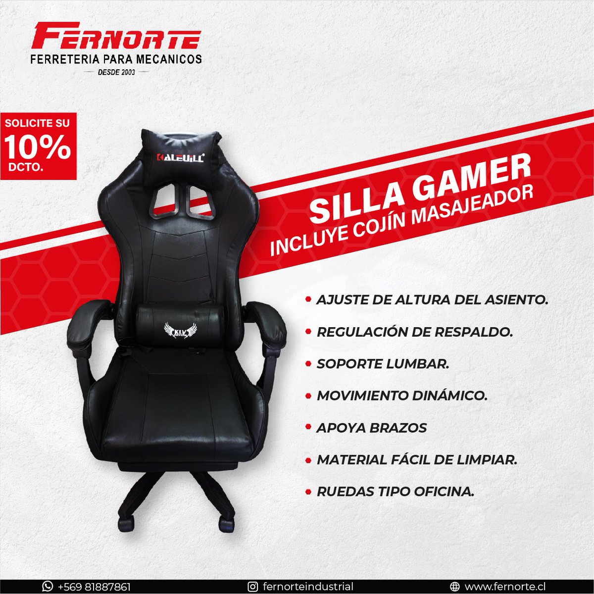 fernorteind's tweet photo. OFERTA EN Comercializadora Fernorte Industrial Ltda

¡SILLA GAMER!
#FERNORTE #FERRETERIA #FERRETERIAINDUSTRIAL #SILLA #SILLAGAMER #GAMER #ANTOFAGASTA #CHILE #EXCLUSIVO #OFERTA https://t.co/So6c84tWtZ
