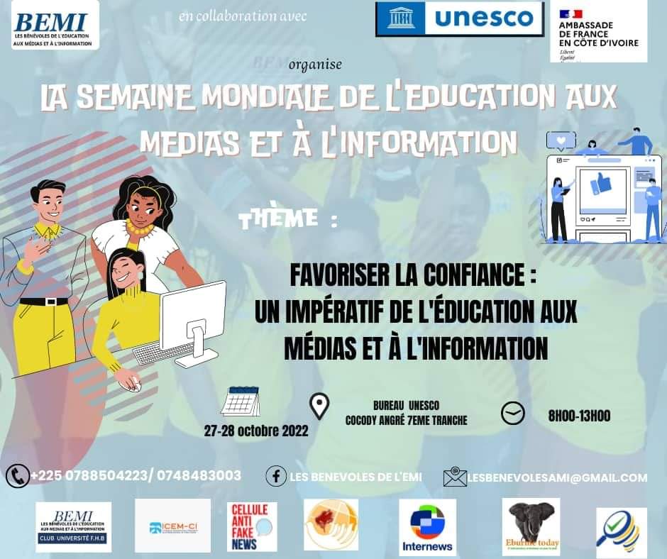 CelluleAntiFake's tweet photo. #CAFN
Nous sommes depuis ce matin à @UnescoAbidjan pour la célébration de la #SemaineMondialeEMI avec @LesBenevolesEmi
Une occasion majeure d’examiner et de saluer les progrès accomplis pour atteindre l’objectif « éducation aux médias et à l’information pour tous » https://t.co/BfOX8RbAur