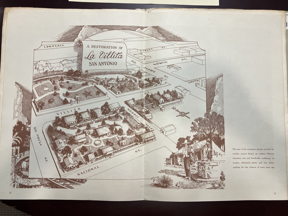 OLLUlibrary's tweet photo. This booklet, published by the city of San Antonio in 1939, provides a history of La Villita neighborhood and illustrates the city's plan to restore the neighborhood.  To see these items make an appointment with jpbourgeois@ollusa.edu. @OLLUnivSATX @ollu_alliance  @ollumcnair https://t.co/vhEgBGP1D9