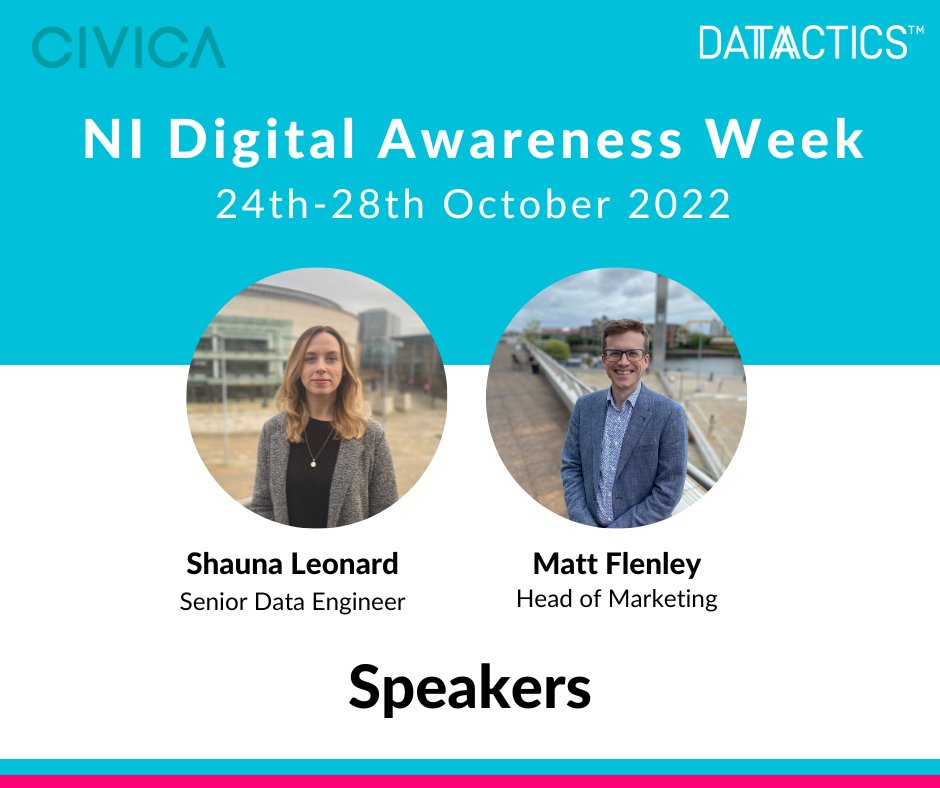 Datactics_'s tweet photo. This year Shauna Leonard and Matthew Flenley put forward talks to contribute to the NI Digital Awareness Week 2022.
It is always a pleasure to be involved in this important week.
#NoCode #Marketing #SemanticAnalysis #CrimeRecord @CivicaUK https://t.co/ZZPJgeVf5U