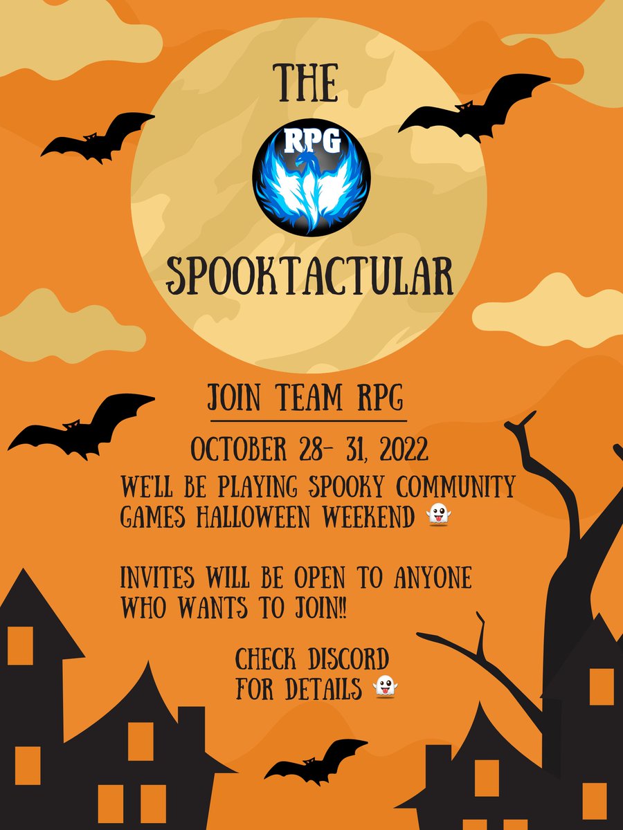 RisingPhoenixG_'s tweet photo. Hey peeps!! members of #TeamRPG will be playing some spooky games this weekend and your welcome to #JoinUs!! If you see us playing ask to join!!! Check our #discord for more details as they come! #LinkInBio https://t.co/JF9OvyCvCj