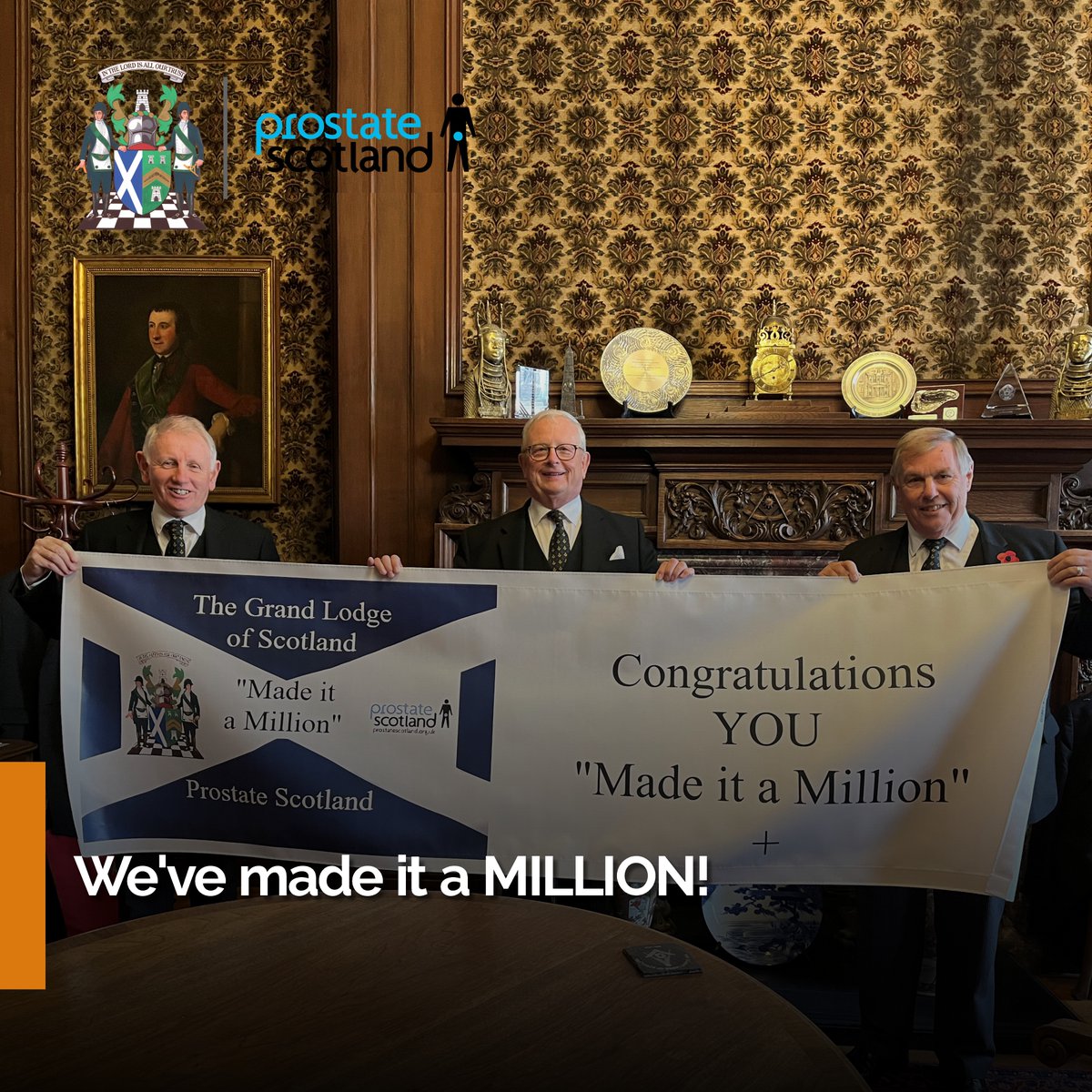 ScotsMasons's tweet image. Scottish freemasons will make history by presenting a cheque for more than £1 million to Prostate Scotland.
It is the first time the Grand Lodge of Scotland, whose members are spread across the globe, has raised such a vast sum to be given to a single recipient.

#glos