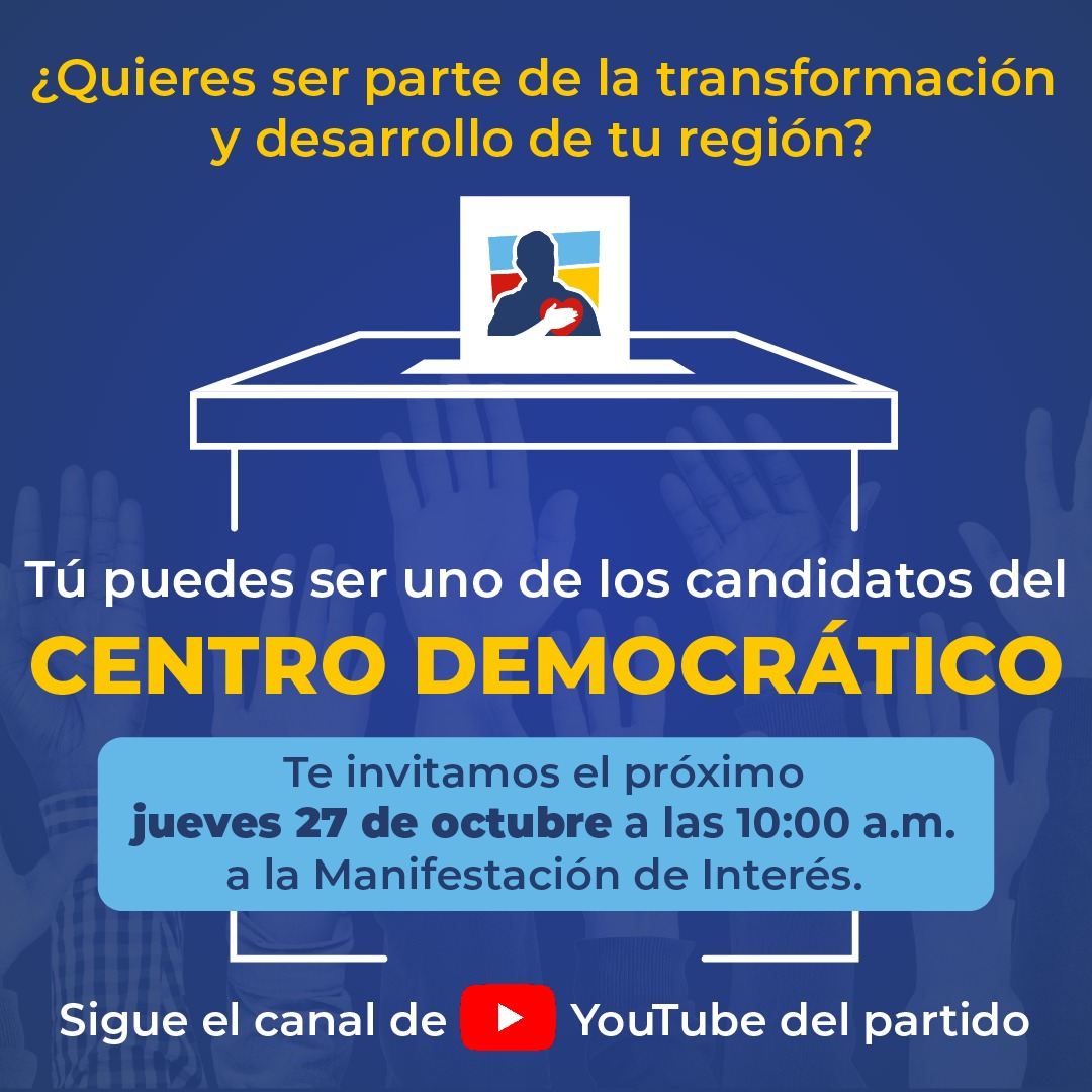 Manifestación de Interés para las elecciones locales 2023. ¿Cómo puedes ser uno de los candidatos del @CeDemocratico? Información aquí youtu.be/IL2rm_PVBD8