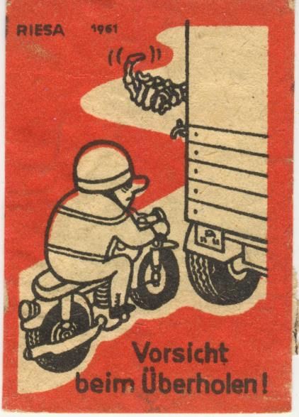 GermanAtPompey's tweet photo. East German road safety matchboxes, made in Riesa https://t.co/RFqqP6y98O