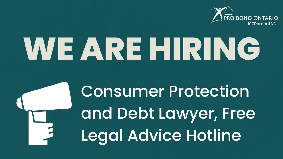 ProBonoOntario's tweet photo. #lawtwitter, PBO is hiring a Consumer Protection and Debt lawyer to support the Free Legal Advice Hotline. Visit https://t.co/XLTAGNGvhp to learn more and apply. https://t.co/SJufCVCAop