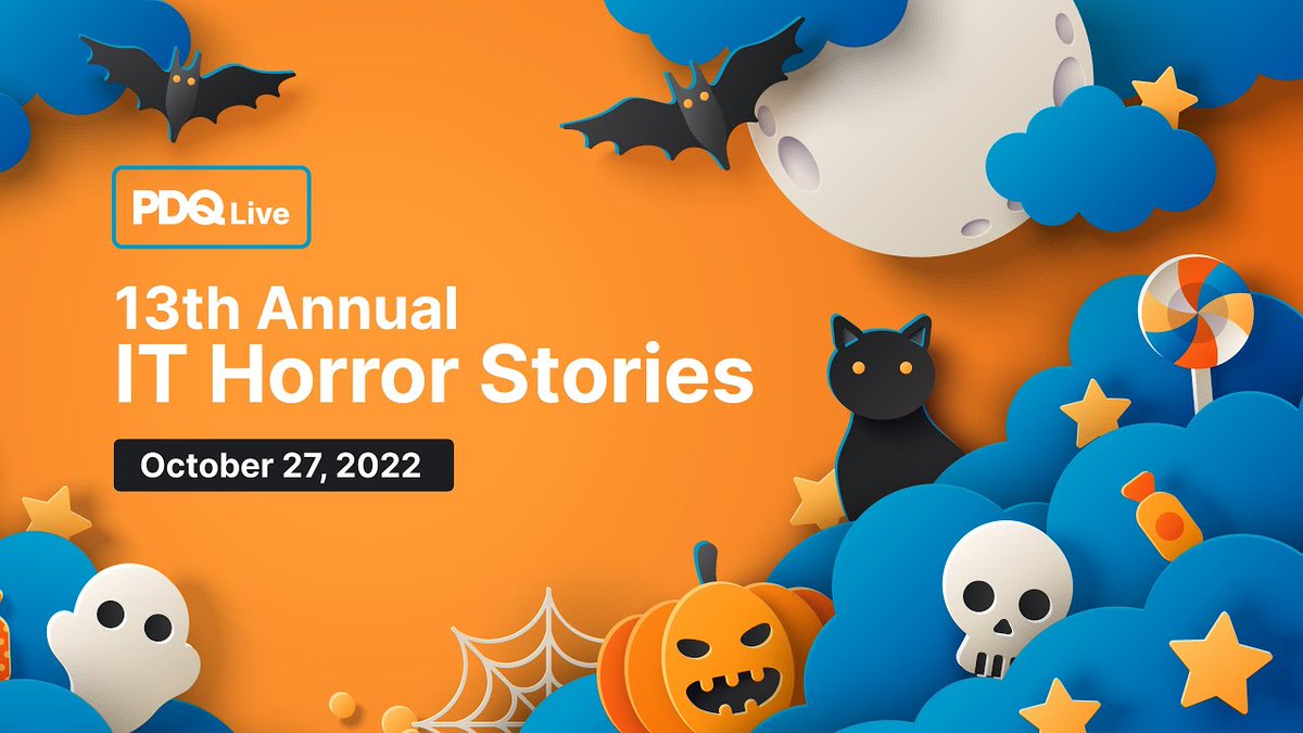 pdqdeploy's tweet image. PDQ LIVE starts soon! Join us today for IT horror stories. We've all got them. From possessed servers to users with local admin rights.
📺: 9 a.m. MT/11 a.m. ET, hubs.ly/Q01qPXn50
💀 Share your spooky stories: hubs.ly/Q01qP_JW0
#halloween #sysadmin