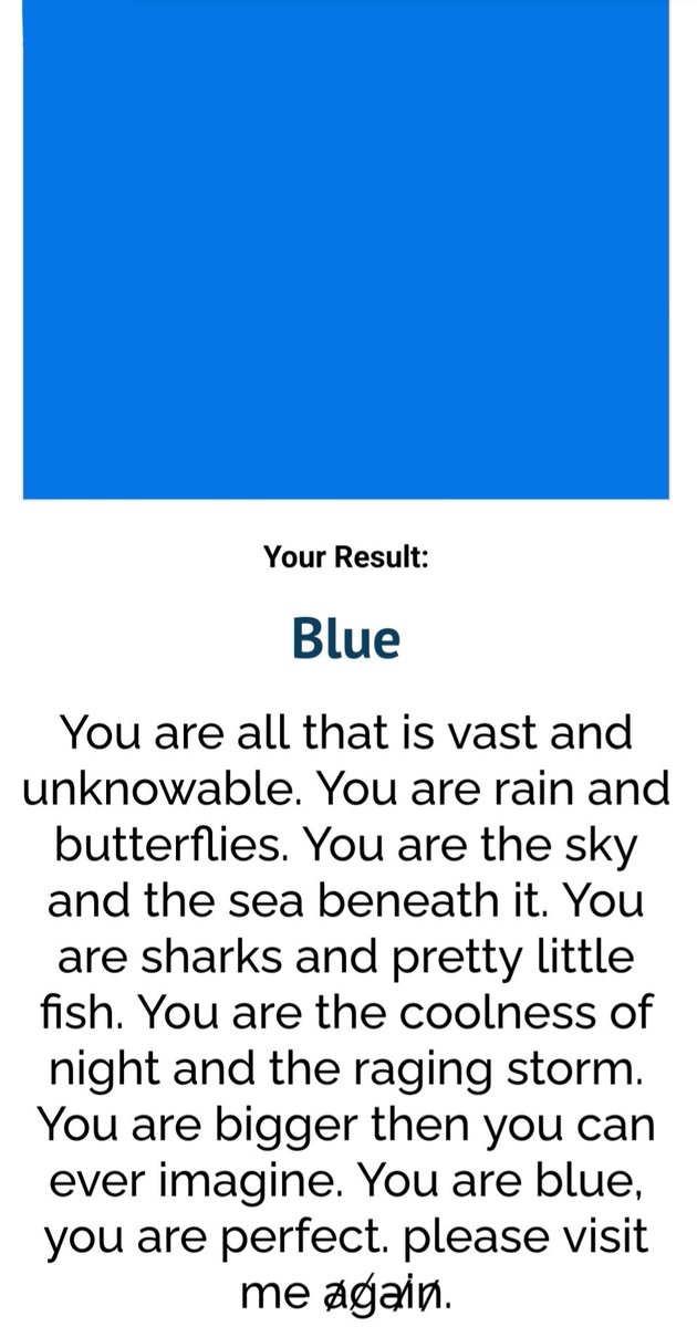 robinthepegasus's tweet photo. This quiz is something else, I got blue. https://t.co/mMPshg1a9l