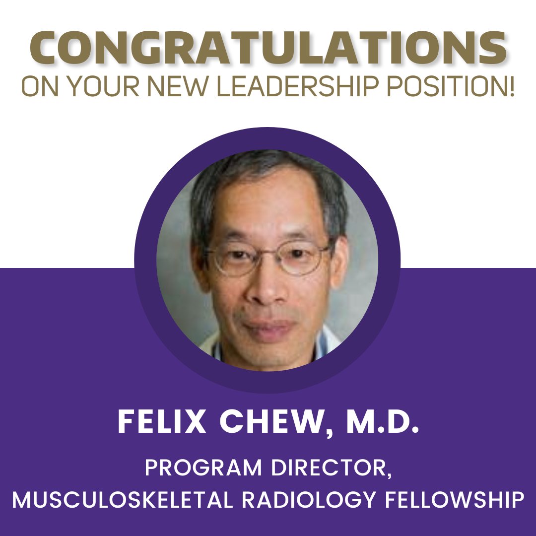 UWRadiology's tweet photo. Our new Musculoskeletal Radiology Fellowship Program Director is Dr. Felix Chew! Congratulations 🎉
#MSK #MSKfellow #radiology #radtwitter #MedEd #medtwitter https://t.co/tAG66KJBDi