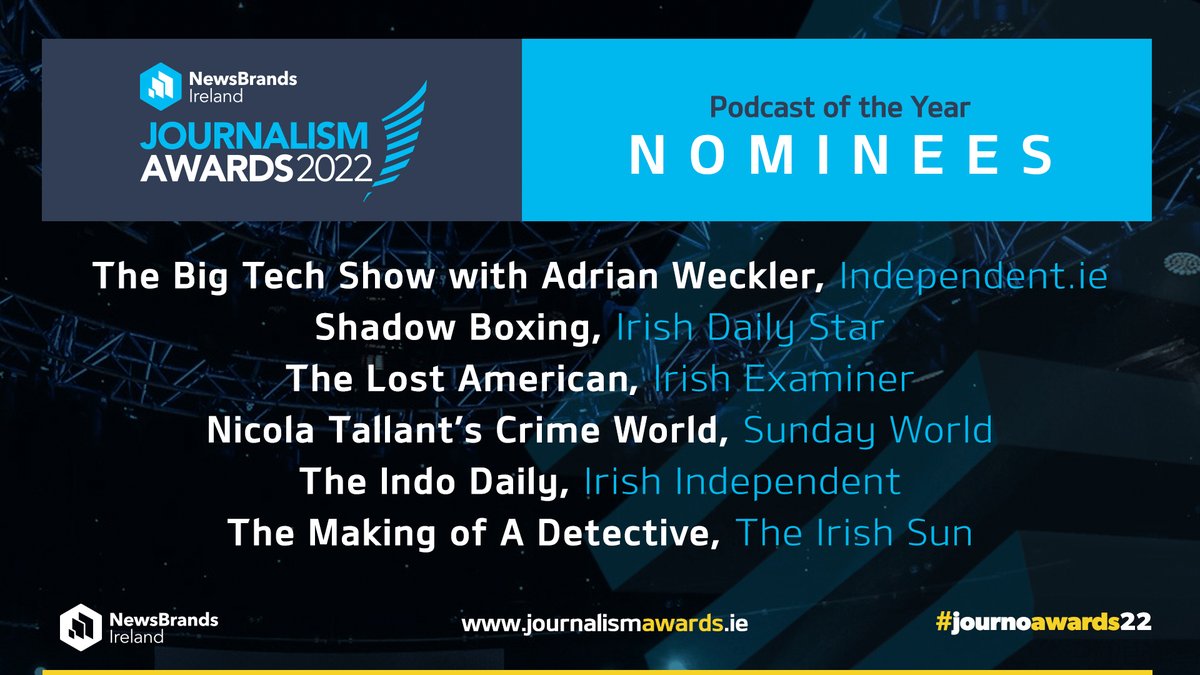 Podcast Shortlist! Congrats @eldarwish90 @noelbaker1 @adrianweckler @CrimeNicola @IrishSunOnline @Declanferry @ShivMagST @KCsixtyseven 
🏆👏👏
journalismawards.ie/shortlist-2022/