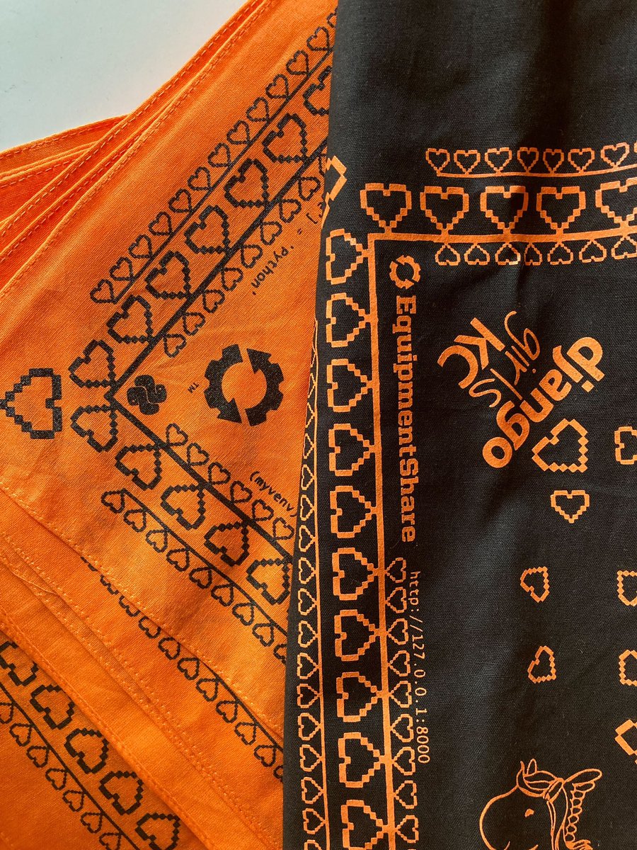 DjangoGirlsKC's tweet image. Huge thank you to one of our sponsors @EquipmentShare for the bandanas that our mentors and attendees will be rocking! Don’t forget to sign up for our class before Oct. 28 so you can get one too! djangogirls.org/kansascity #womenintech #equiptmentshare #Python #djangogirls