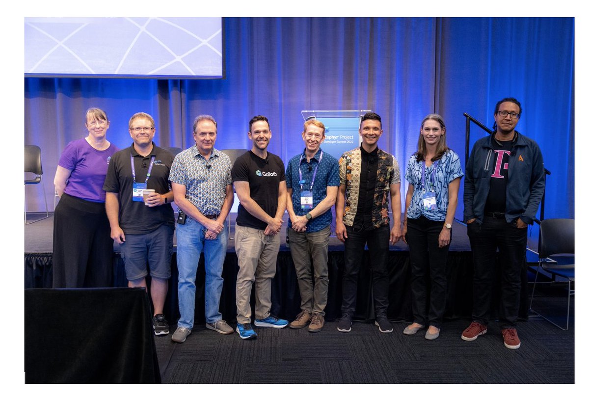 ZephyrIoT's tweet image. Members of @ZephyrIoT TSC - @cfriedt (@Meta) @beriberikix (@golioth_iot) @maureen_helm (@intel) David Leach (@NXP) Jimmy Johnson (@TMobile), Keith Short (@Google) Marti Bolivar (@NordicTweets) @_kate_stewart - hosted a Q&A at #ZephyrDeveloperSummit. Watch: hubs.ly/Q01qyRg90