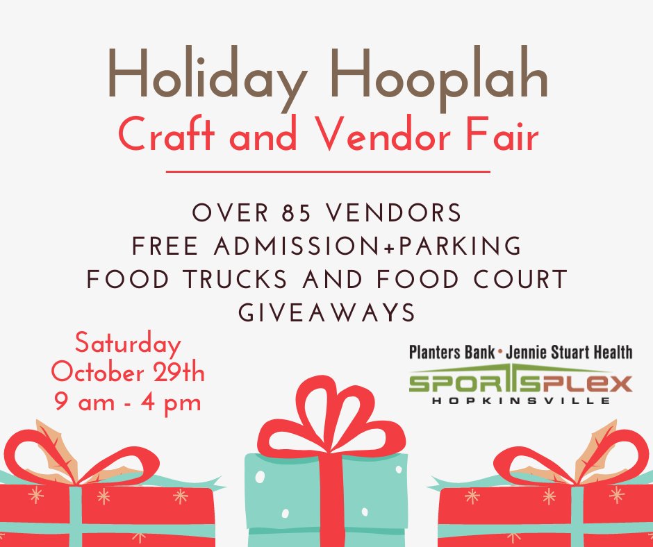 SATURDAY! Don't miss the Holiday Hooplah Craft and Vendor Fair @ the Sportsplex! 
🎁With 85+ vendors, food trucks, and FREE admission, it's going to be the merriest event of the year!