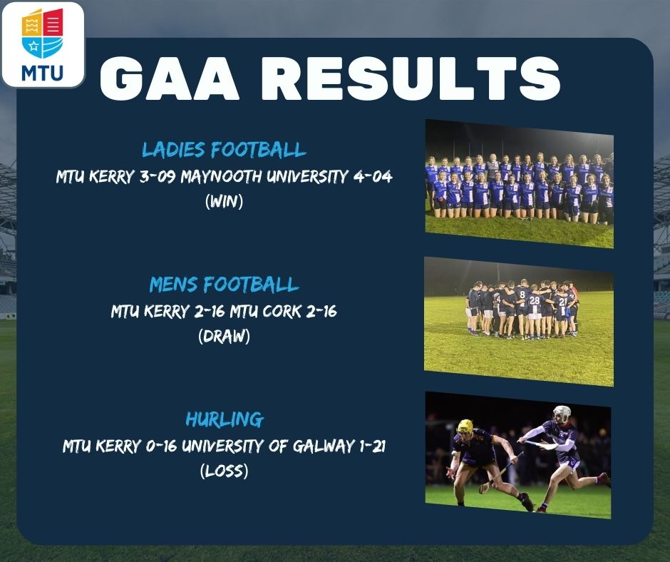 Last nights GAA results for @MTUKerryGAAClub @LadiesHEC @HigherEdGAA @MunsterGAA @MunsterGAAHE @MTU_KerrySport @MTUSU_Kerry