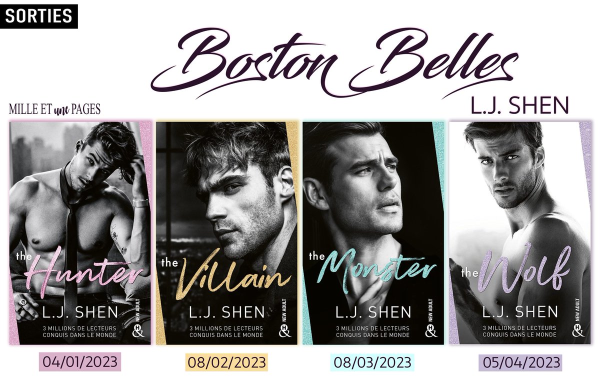 L.J.Shen revient avec une nouvelle série "Boston Belles" chez <a href="/harlequinfrance/">Harlequin France</a>
* The Hunter #1 
Papier ➜ amzn.to/3FjDb5B
* The Villain #2
Papier ➜ amzn.to/3znx5NM
* The Monster #3
Papier ➜ amzn.to/3SFYPEo
* The Wolf #4
Papier ➜ amzn.to/3DAejp5