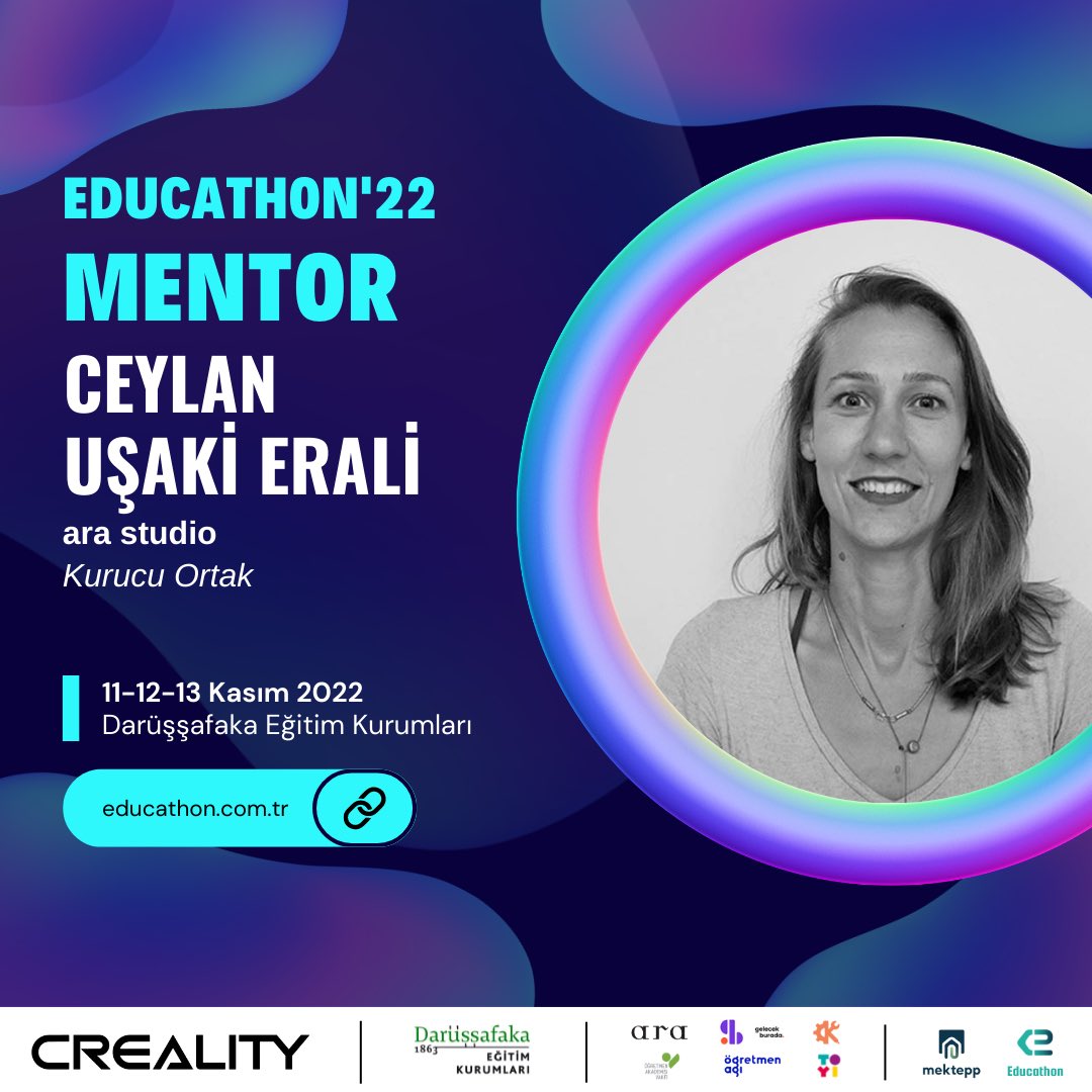 ara studio kurucularından Ceylan Uşaki Erali, Educathon'22 sürecinde takımlara mentorluk yapmak üzere bizlerle olacak! 🎈🚀

Ceylan katılımcılara insan odaklı tasarım, proje geliştirme, fikir-çözüm uyumu ve araştırma yöntemleri konularında destek olacak.