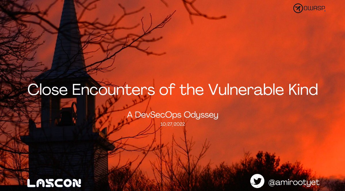 if you're at <a href="/LASCONATX/">LASCON</a>, come see my talk: "Close Encounters of the Vulnerable Kind: A DevSecOps Odyssey." 

We have the CI/CD pipelines with automation, now let's talk #infosec in those environments!