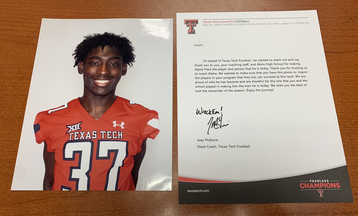 CoachSaxe's tweet photo. This made my day, Let’s Go!!!!!

@AlphaMara4 You have made @AkinsAISD, @Akins_Football, @AISDAthletics so incredibly #AISDProud. You never stopped chasing your dream of playing D1 football &amp; now you’re playing with the best! @TexasTechFB #WingsUp #BeTheChange @FlxAtx @AustinISD https://t.co/gutf9XwQ49