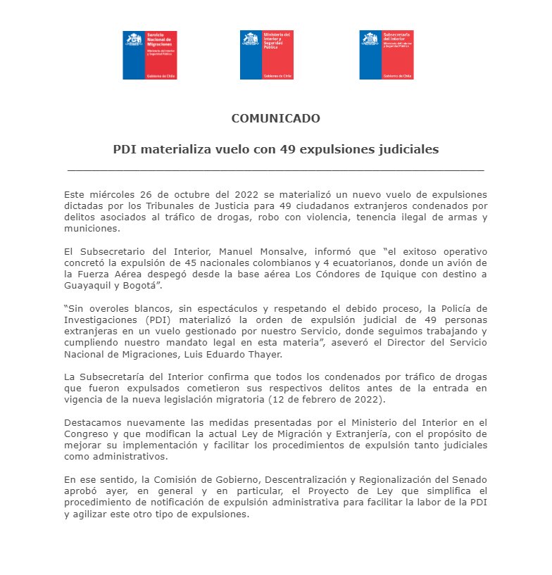 SubseInterior's tweet photo. Expulsados 49 ciudadanos extranjeros condenados por delitos asociados al tráfico de drogas, robo con violencia, tenencia ilegal de armas y municiones. https://t.co/rNH8jrZTF3
