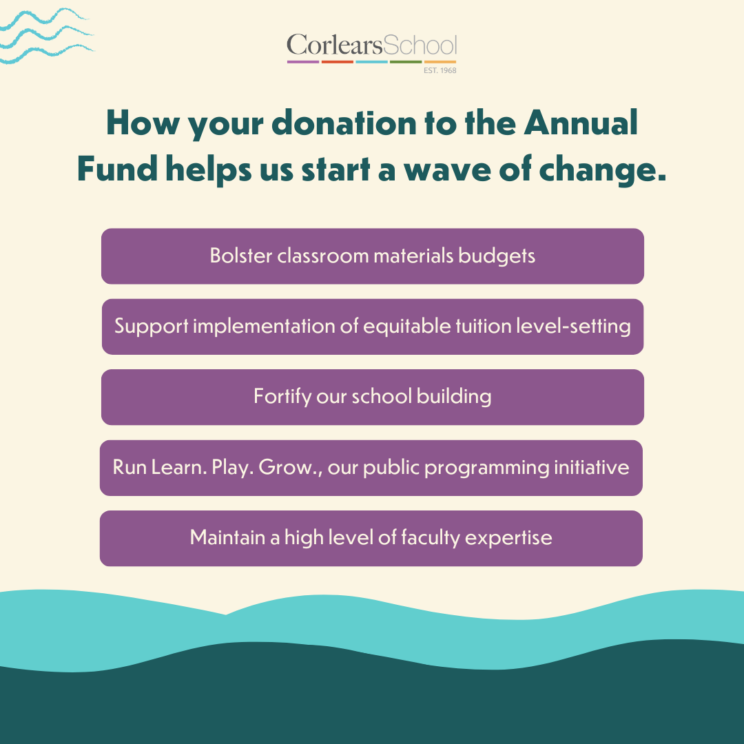 Each year, we call on our families, alumni, and friends to contribute to the Corlears School Annual Fund, and this year’s Annual Fund theme is Making Waves. To learn more about the Annual fund or to make a donation, click here: bit.ly/3ESfCAL