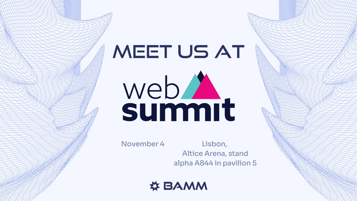 BAMMprotocol's tweet photo. 🙌 Are you attending @WebSummit too? Let’s meet in person! Be the first to learn the exclusive info about BAMM protocol and find out how it can be valuable for you. 

📍 Find us on November 4, Lisbon, Altice Arena, stand alpha A844 in pavilion 5 on November 4 https://t.co/JSvPC2pRIn